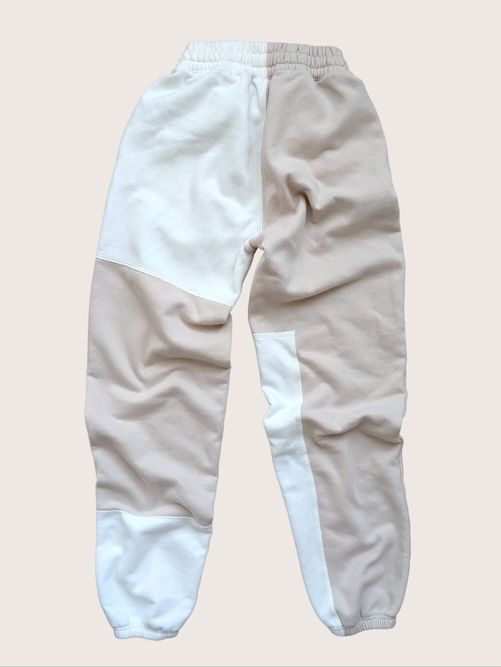 Abercrombie & Fitch Patchwork Colorblock White And Beige Sweatpants Joggers - Picture 2 of 5